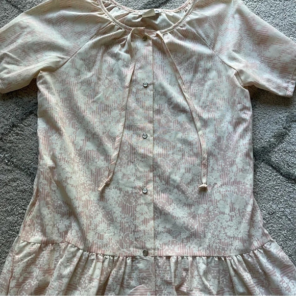 Vintage Ann Leslie white pink floral dress button snap knee length tiered medium - Picture 7 of 13